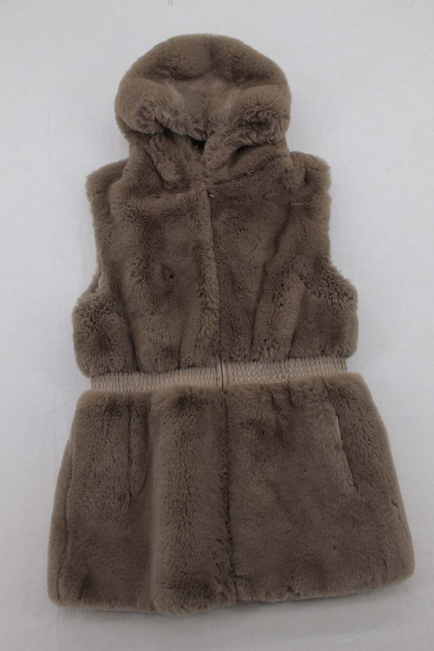 La Fiorentina Faux Fur Hooded Vest with Elasticated Waist